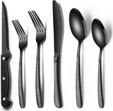 EWFEN 24-Piece Silverware Set with Steak Knives, Food-Grade Stainless Steel Tableware Cutlery Set for 4, Mirror Finished Flatware Utensil for Home Restaurant Black