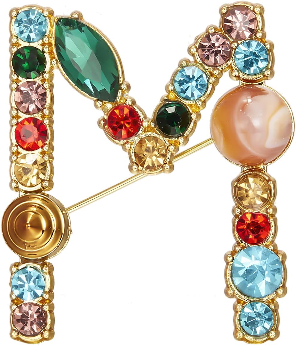 RINHOO Crystal Pearl Initial Brooch Gold Plated Enamel Colorful Letter Alphabet Breastpin Pin Jewelry for GIFTS