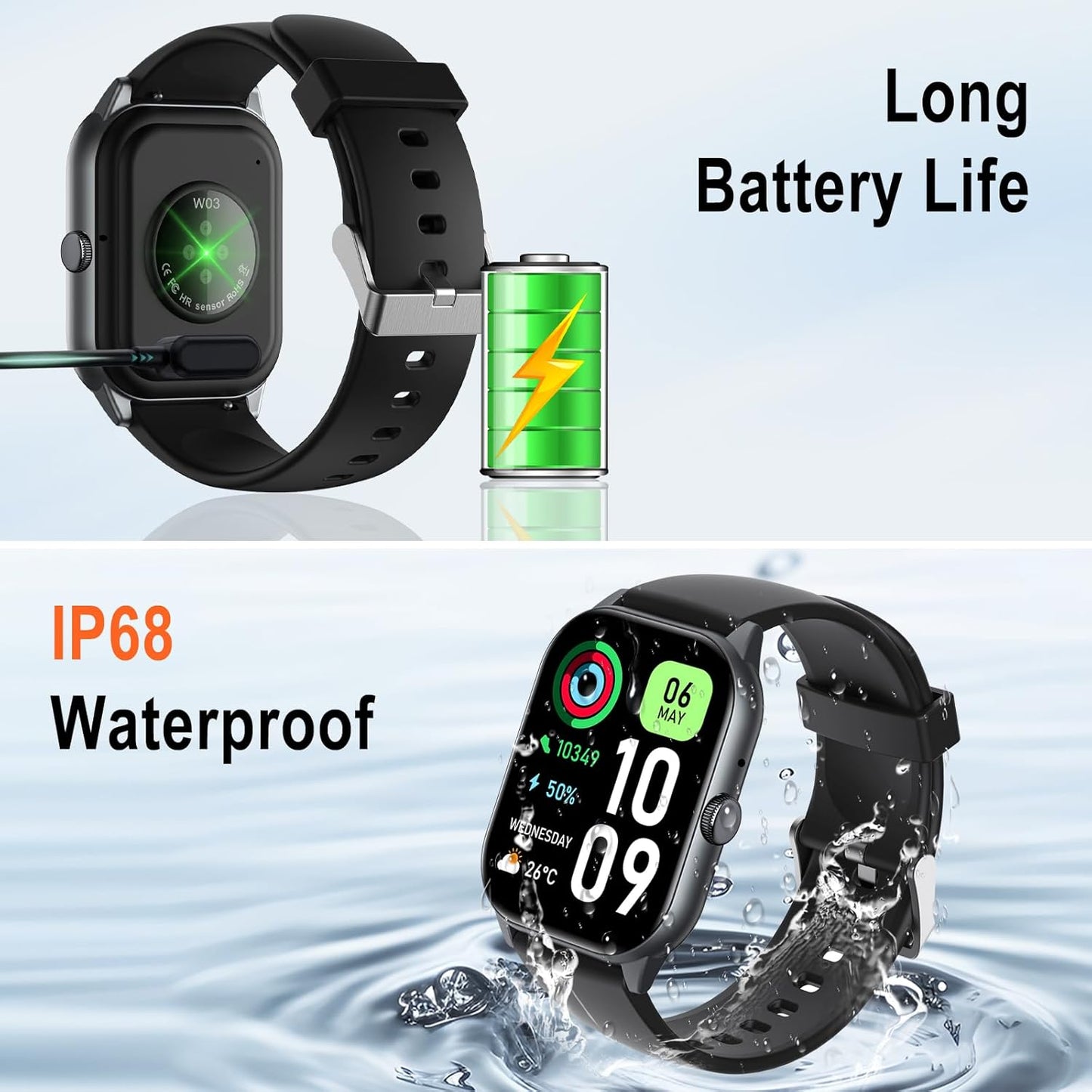 1.91" Smart Watch,Fitness Tracker,Smart Watches for Men and Women with Message Call Function,120+ Sport Modes, IP68 Waterproof,24 Hours Heart Rate/Sleep Monitor,for Android/iOS