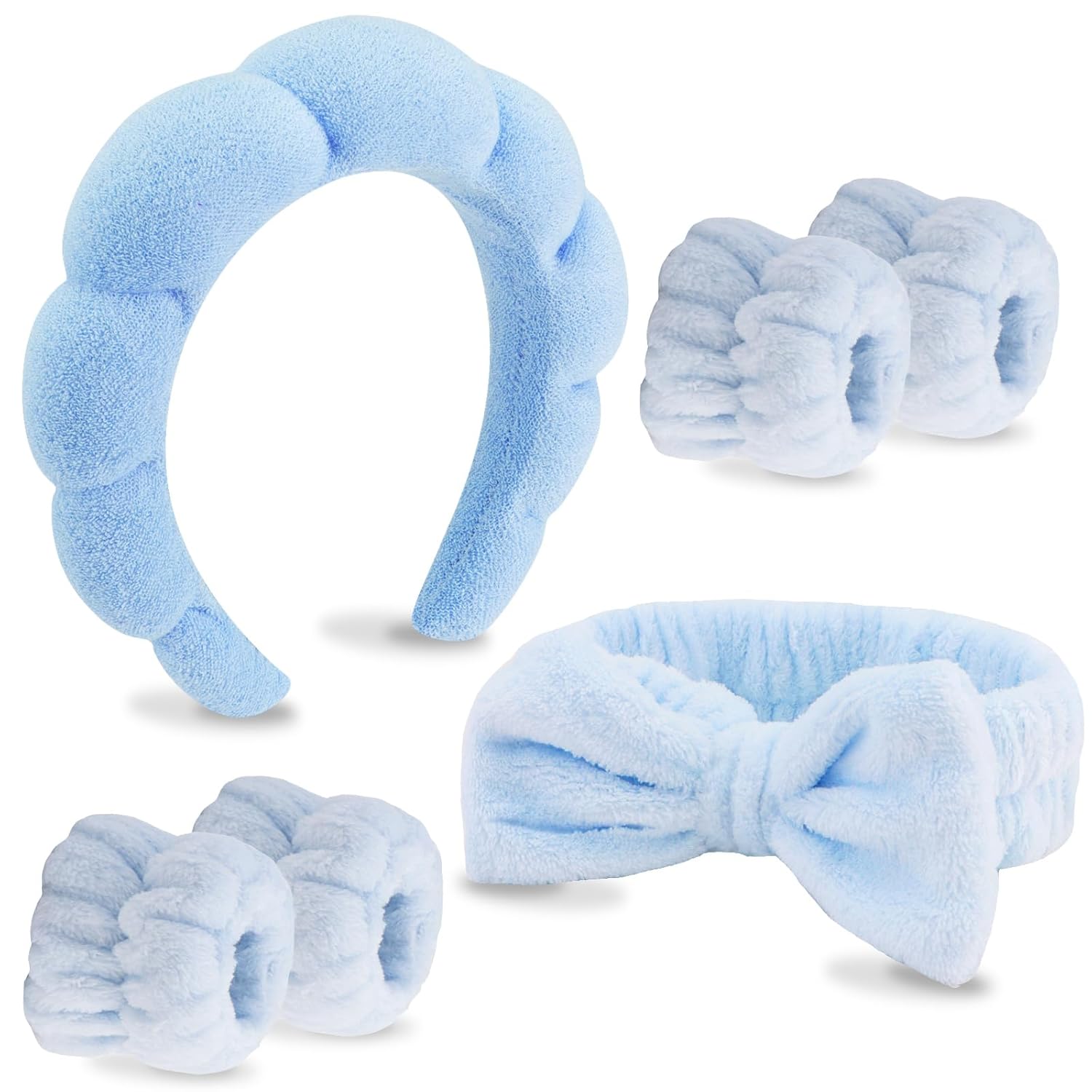 VELSCRUN 6 Pack Spa Headband, Makeup Headband, Face Wash Headbands, Skincare Headbands, Brown Sponge Hair Band Bow Tie Spa Head Band for Washing Face Wristband Set Hair Accessories for Women