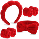 VELSCRUN 6 Pack Spa Headband, Makeup Headband, Face Wash Headbands, Skincare Headbands, Brown Sponge Hair Band Bow Tie Spa Head Band for Washing Face Wristband Set Hair Accessories for Women