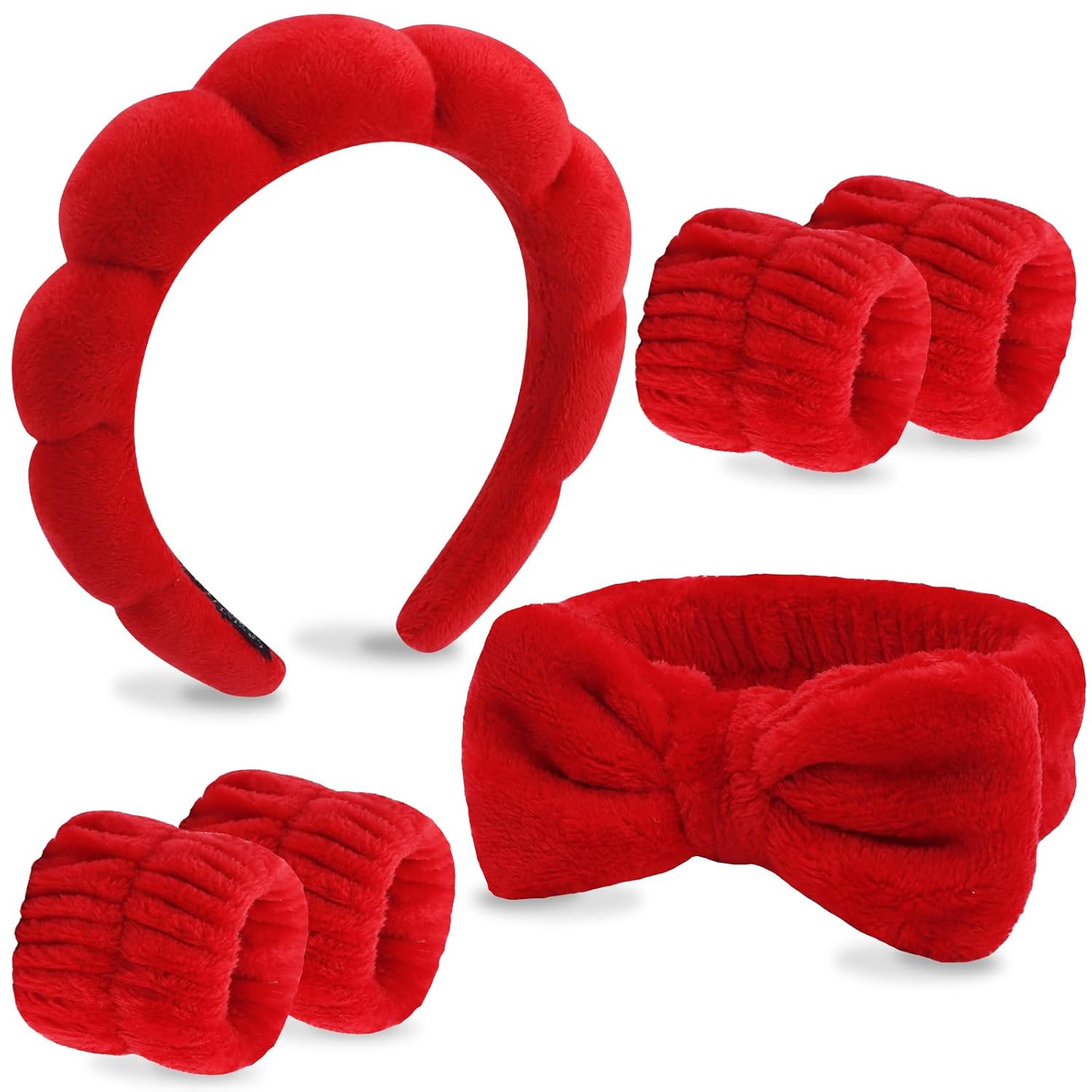 VELSCRUN 6 Pack Spa Headband, Makeup Headband, Face Wash Headbands, Skincare Headbands, Brown Sponge Hair Band Bow Tie Spa Head Band for Washing Face Wristband Set Hair Accessories for Women