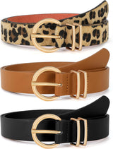 VONMELLI 3 Pack Women's Leather Belts for Jeans Dresses Ladies Waist Belt with Fashion Gold Buckle