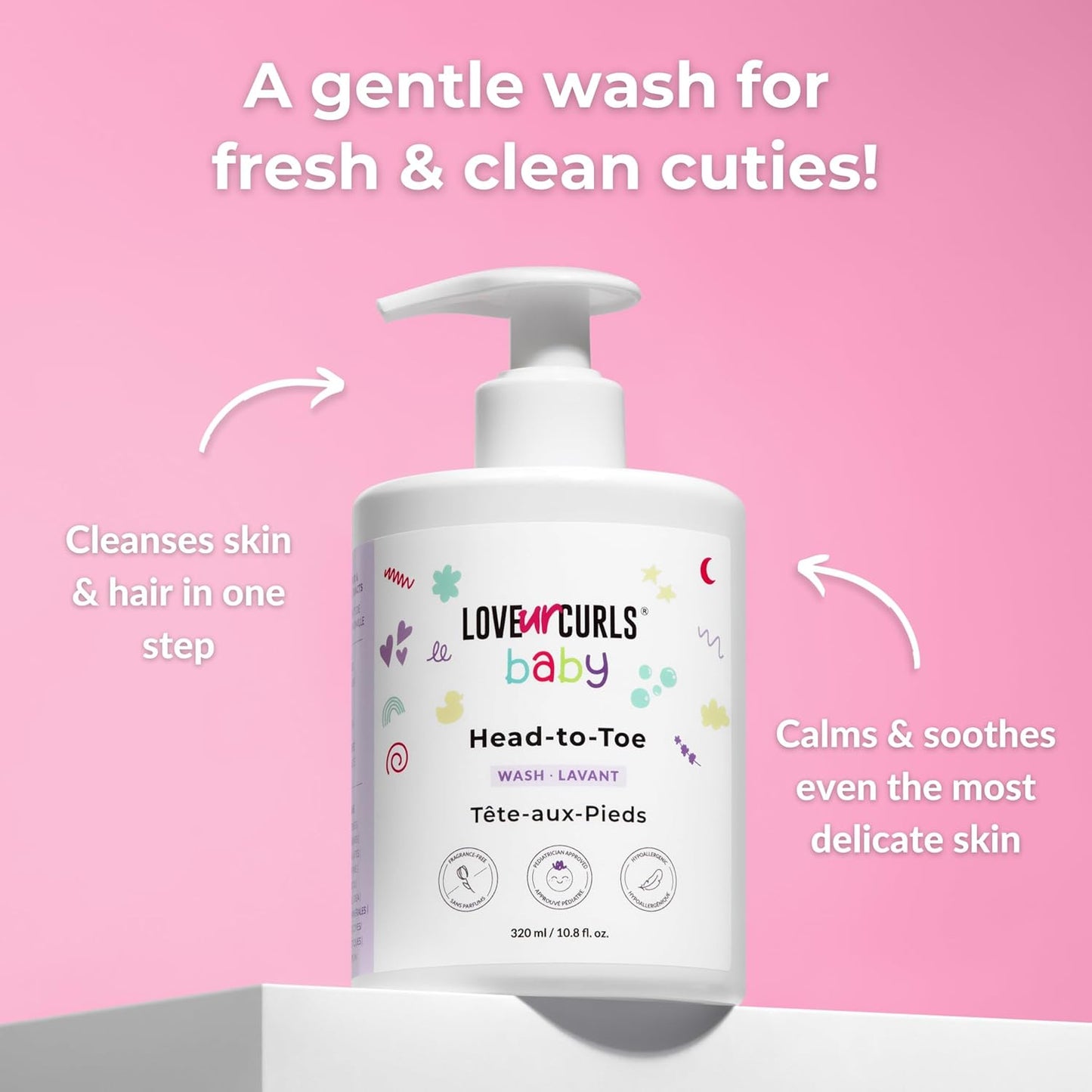 Love Ur Curls - LUCK Baby Head to Toe Wash, Gentle & Tear Free, Pediatrician Approved, Body Wash, and Ultra Mild Fragrance Free Mild Shampoo All in One,  320 mL