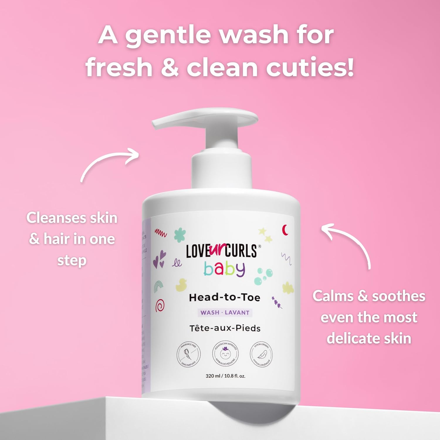 Love Ur Curls - LUCK Baby Head to Toe Wash, Gentle & Tear Free, Pediatrician Approved, Body Wash, and Ultra Mild Fragrance Free Mild Shampoo All in One,  320 mL