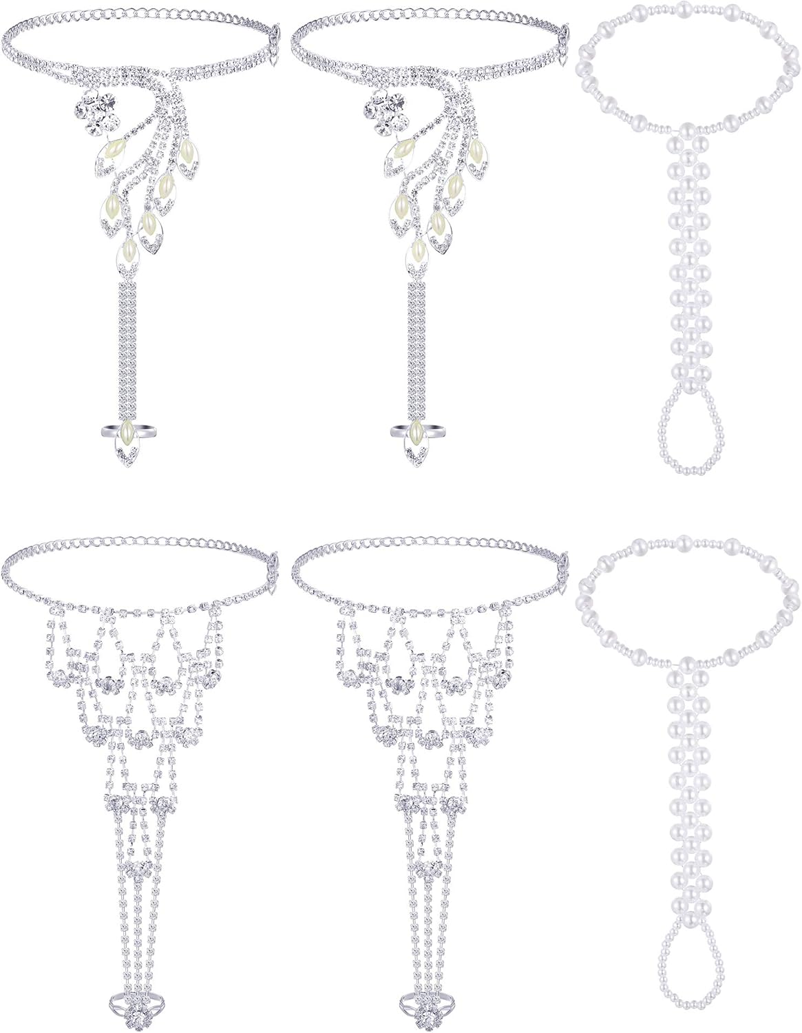 Hicarer 6 Pcs Foot Jewelry Barefoot Sandals for Women Rhinestone Anklets Bohemian Foot Chain for Beach Wedding Valentine