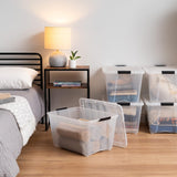 IRIS USA 54 Qt Stackable Plastic Storage Bins with Lids, 6 Pack - BPA-Free, Made in USA - See-Through Organizing Solution, Latches, Durable Nestable Containers, Secure Pull Handle - Clear