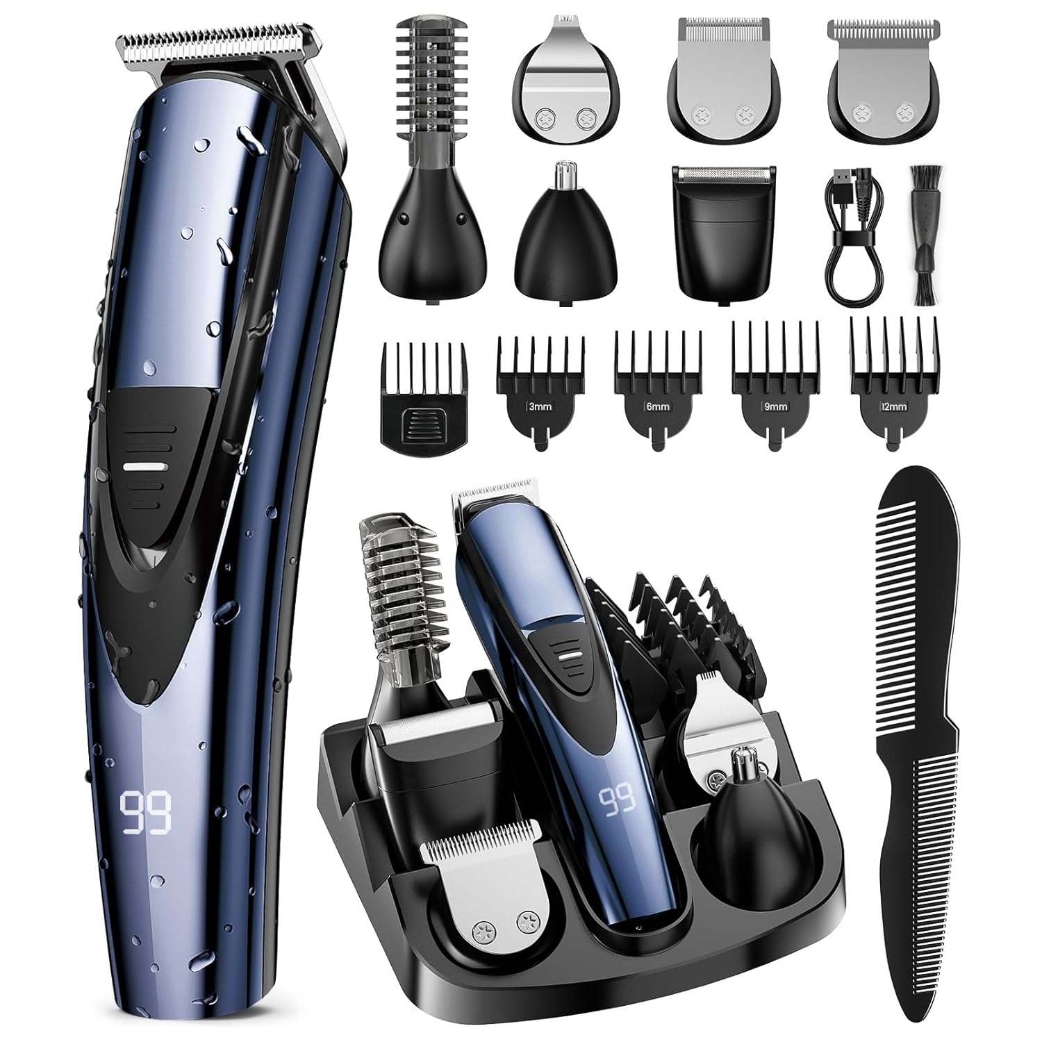 SHPAVVER Beard Trimmer for Men: Professional Barber Hair Clip - 12-in-1 Cordless Grooming Kit - Waterproof Electric with Turbo Speed & Precision Blades