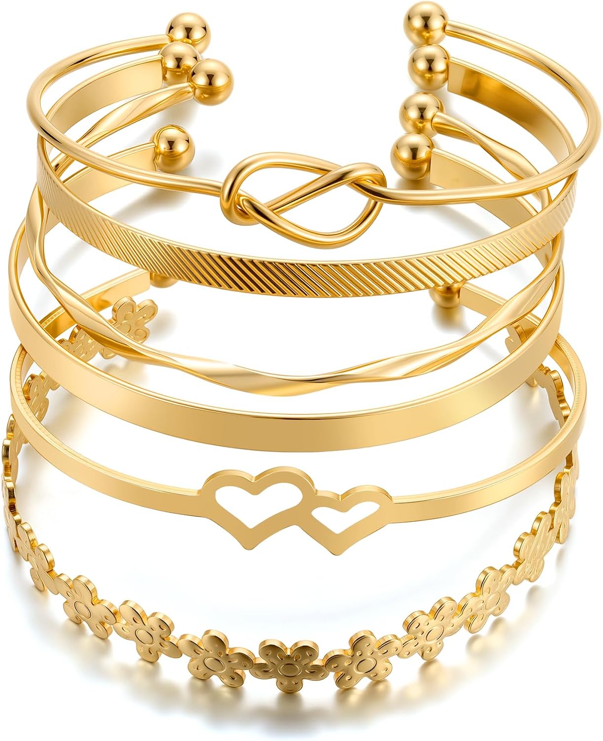 ÌF ME Gold Bangle Bracelets for Women, Indian Bangles Stackable Set, Multi Layer Textured 14K Gold Plated Chunky Bracelets Boho Jewelrys Set
