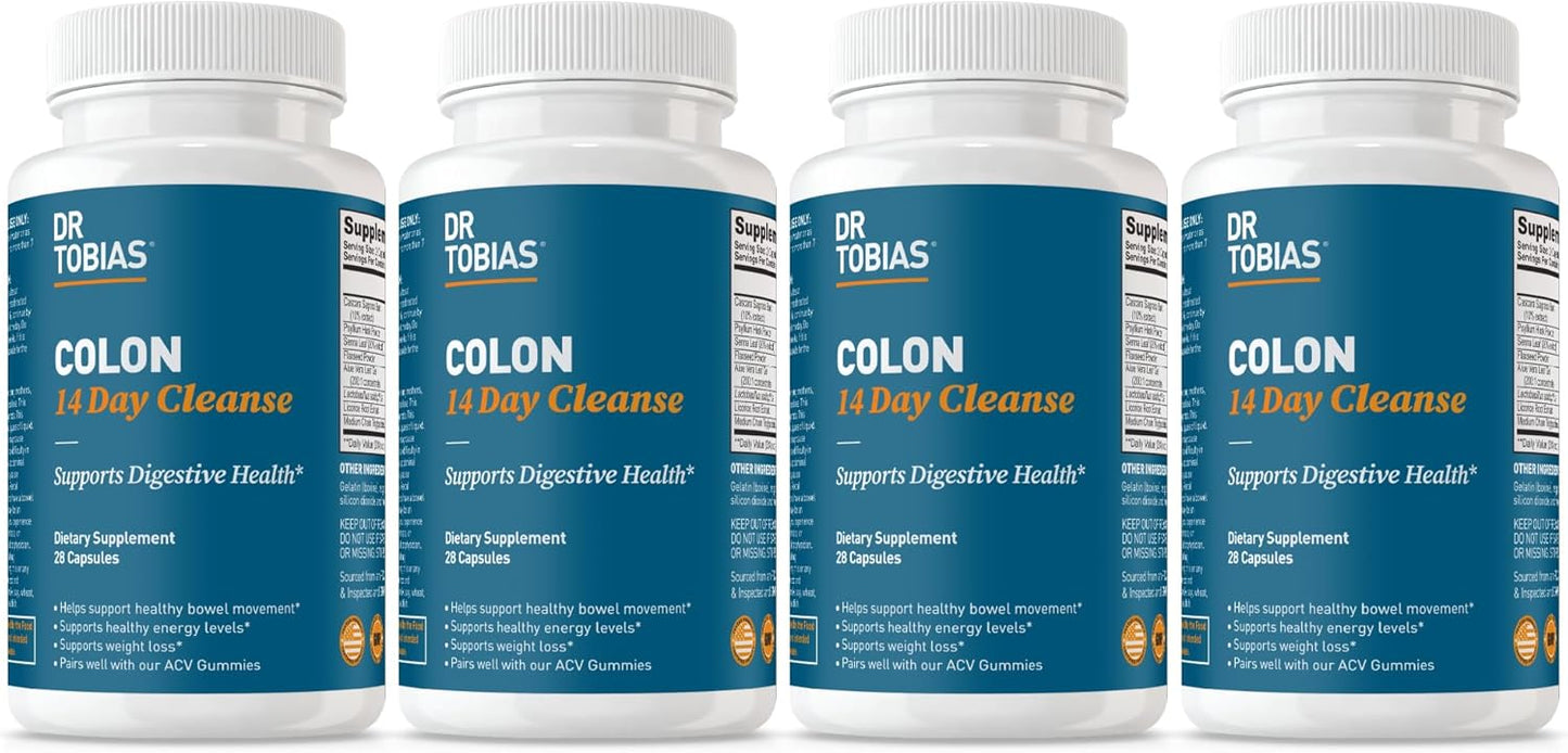 Dr. Tobias Colon 14 Day Cleanse, Advanced Gut Cleanse Detox for Women & Men with Cascara Sagrada, Psyllium Husk, Senna Leaf & Probiotics, Non-GMO Colon Cleanse, 1 Bottle of 28 Capsules (1-2 Daily)