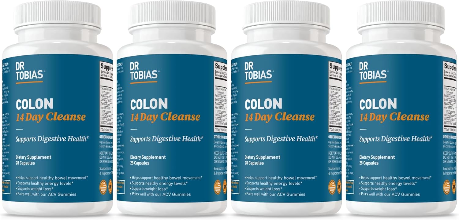 Dr. Tobias Colon 14 Day Cleanse, Advanced Gut Cleanse Detox for Women & Men with Cascara Sagrada, Psyllium Husk, Senna Leaf & Probiotics, Non-GMO Colon Cleanse, 1 Bottle of 28 Capsules (1-2 Daily)