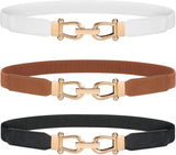 JASGOOD Women Stretchy Waist Belt Retro Elastic Skinny Belt for Ladies with Gold Buckle