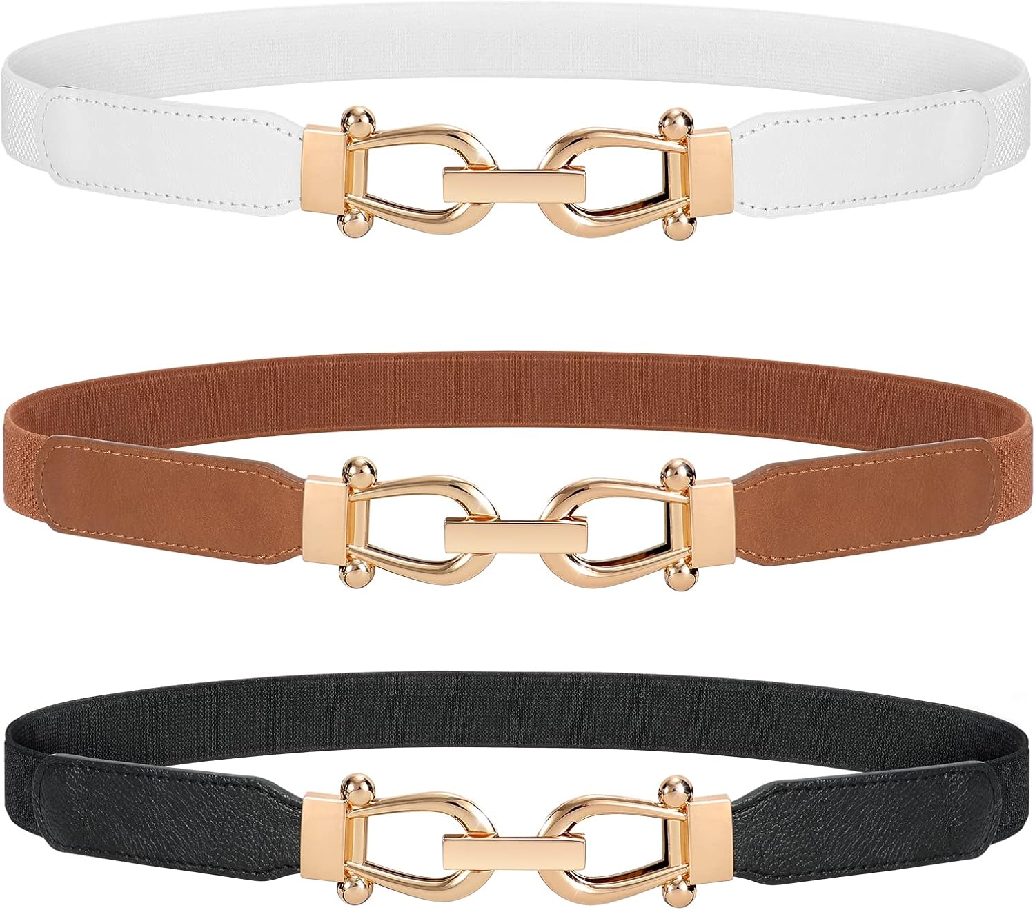 JASGOOD Women Stretchy Waist Belt Retro Elastic Skinny Belt for Ladies with Gold Buckle
