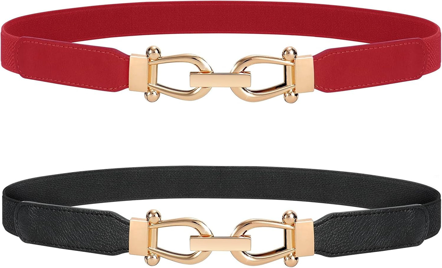 JASGOOD Women Stretchy Waist Belt Retro Elastic Skinny Belt for Ladies with Gold Buckle