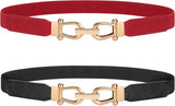 JASGOOD Women Stretchy Waist Belt Retro Elastic Skinny Belt for Ladies with Gold Buckle