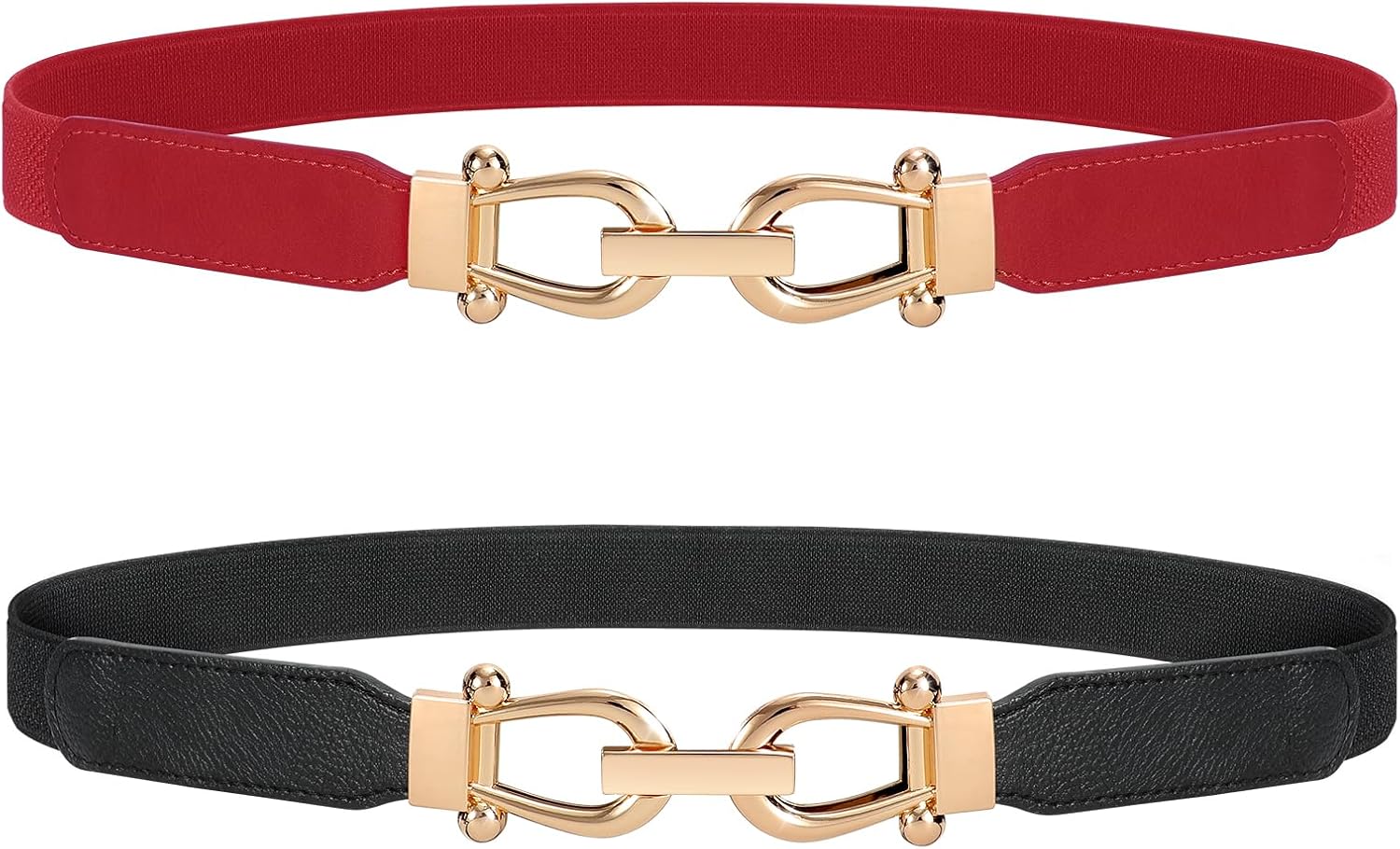 JASGOOD Women Stretchy Waist Belt Retro Elastic Skinny Belt for Ladies with Gold Buckle