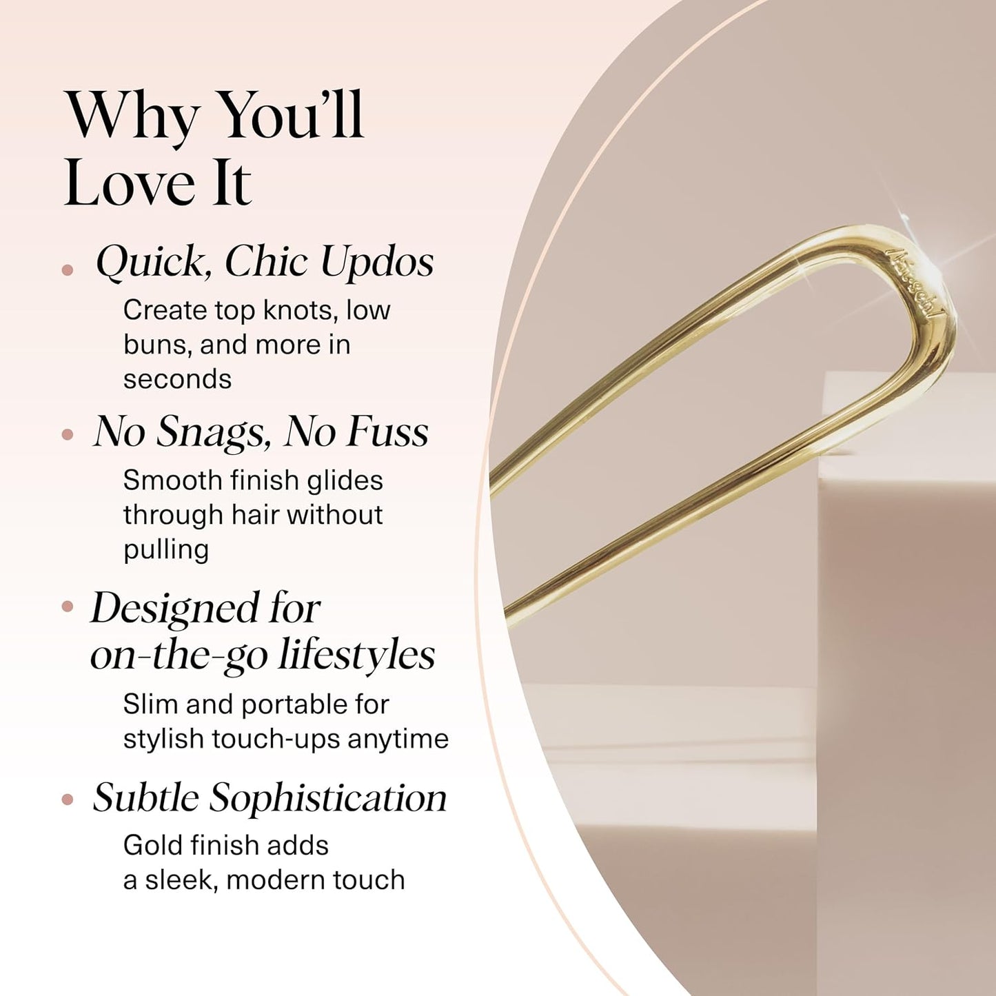 Kitsch French Hair Pins for Women – Elegant & Durable Metal Hair Fork for Updos, Chignon, Bun & Twist Hairstyles, Secure Hold All Day, Comfortable Fit | Ideal Gifts for Women- Gold, 1pc