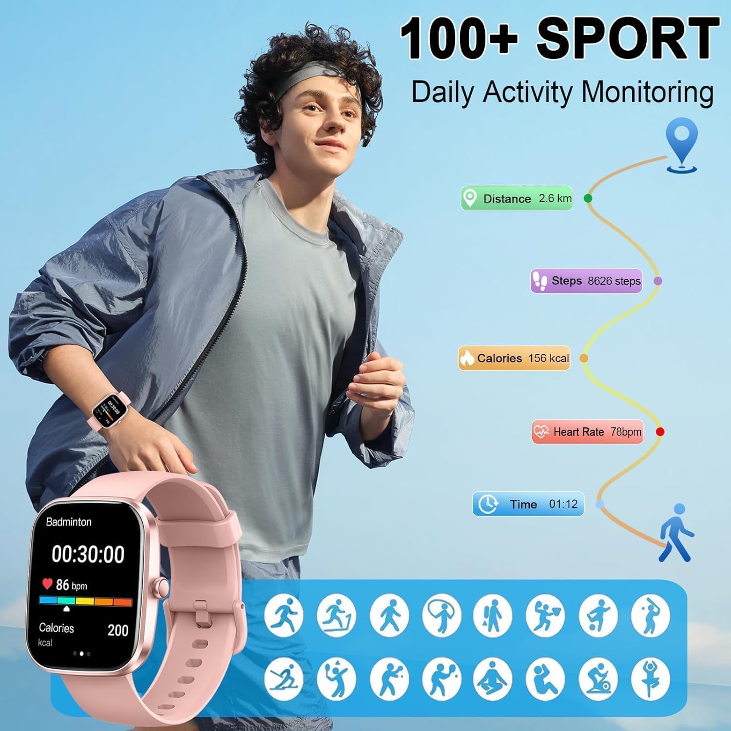 Smart Watch(Answer/Make Call), 1.91" Smartwatch for Men Women,2025 Fitness Watch with 110+ Sport Modes, Fitness Activity Tracke with Pedometer/Sleep Monitor/Heart Rate/IP68 Waterproof,for Android iOS