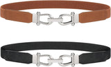 JASGOOD Women Stretchy Waist Belt Retro Elastic Skinny Belt for Ladies with Gold Buckle