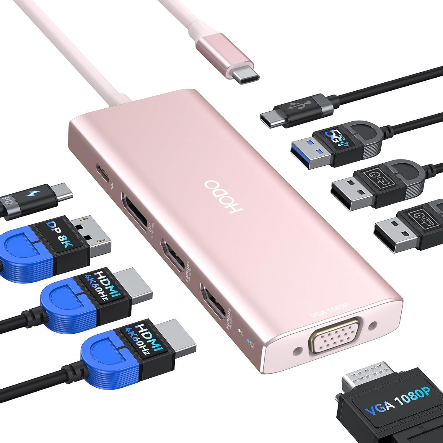 USB C Docking Station Dual Monitor Adapter for Dell HP, Laptop Docking Station 3 Monitors Quad Display USB C Hub Dongle to 4K HDMI+DP+VGA,3 USB2.0,100W PD,8 in 1 Thunderbolt Dock for Lenovo,Surface