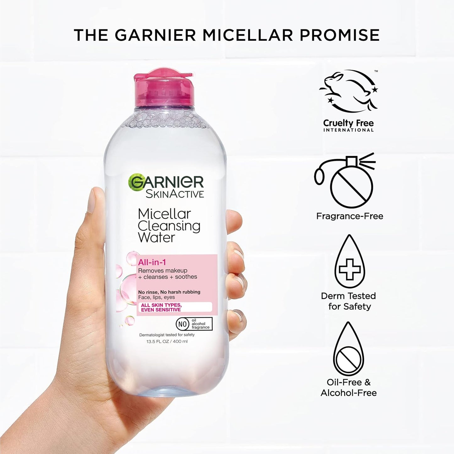 Garnier Micellar Water, Hydrating Facial Cleanser & Makeup Remover, Suitable for Sensitive Skin, Cruelty Free, 13.5 Fl Oz (400mL), 1 Count