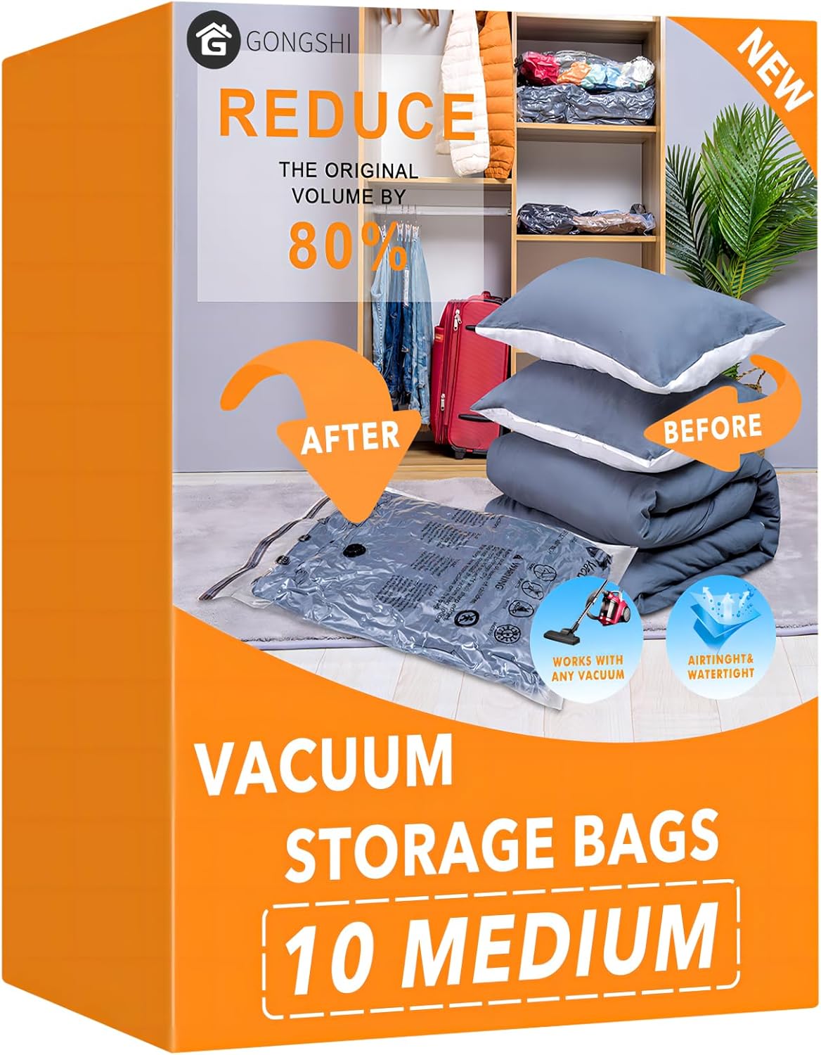 24 Pack Vacuum Storage Bags with Electric Pump, (5 Jumbo, 5 Large, 5 Medium, 5 Small, 4 Roll Up Bags) Space Saver Bag for Clothes, Mattress, Blanket, Duvets, Pillows, Comforters,Travel