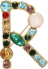 RINHOO Crystal Pearl Initial Brooch Gold Plated Enamel Colorful Letter Alphabet Breastpin Pin Jewelry for GIFTS