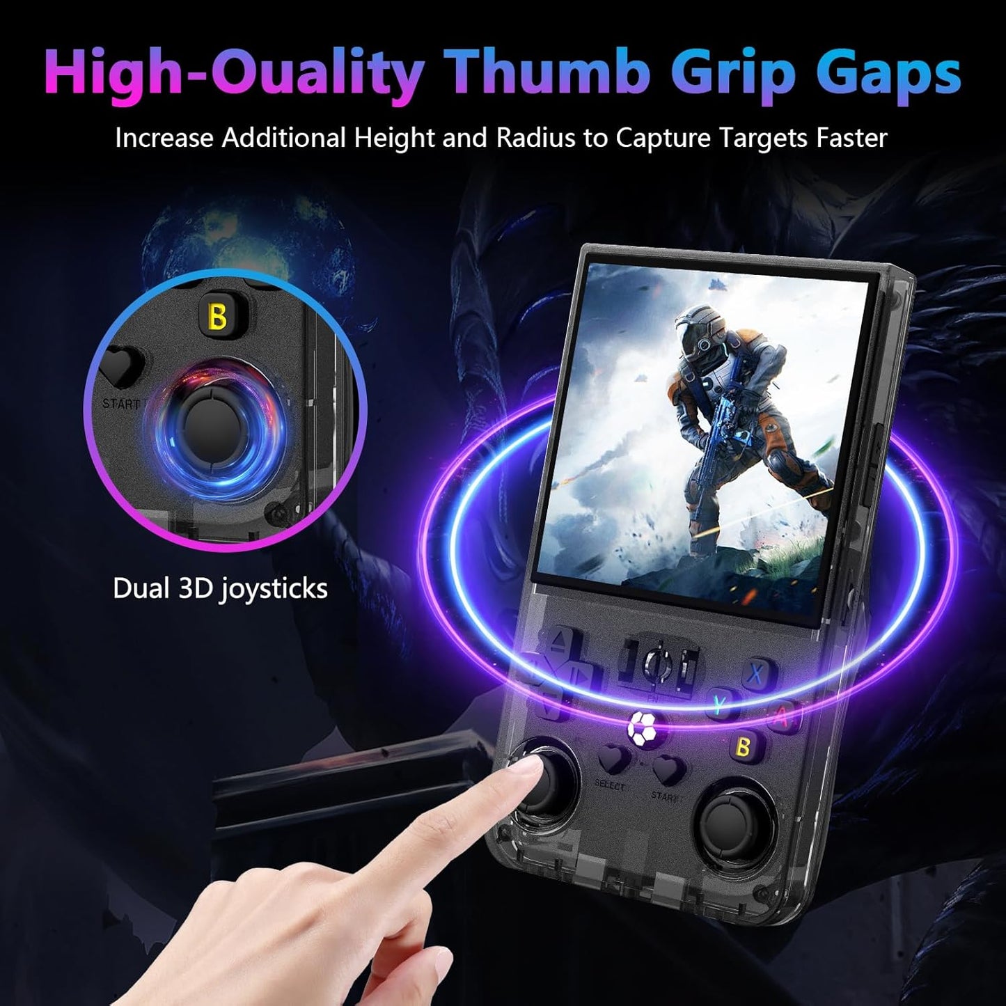 R36MAX Retro Handheld Game Console, 4.0 Inch 720x720 IPS Screen, Built-in 18,000+ Classic Game, Portable Hand Held Open Source Linux System, 4000mAh Battery Retro Gaming Console(Black 64GB)