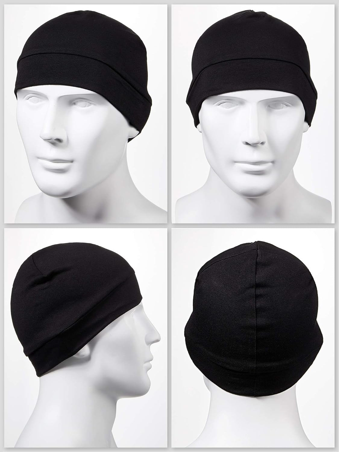 Syhood 4 Pieces Men Skull Caps Soft Cotton Beanie Hats Stretchy Helmet Liner Multifunctional Headwear for Men Women