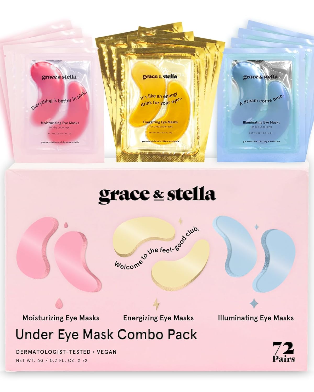 grace & stella Award Winning Under Eye Mask - Christmas Gifts for Teens, Self Care Gifts for Women, Reduce Dark Circles, Puffy Eyes, Undereye Bags, Wrinkles, Under Eye Patches - (24 Pairs, Pink)