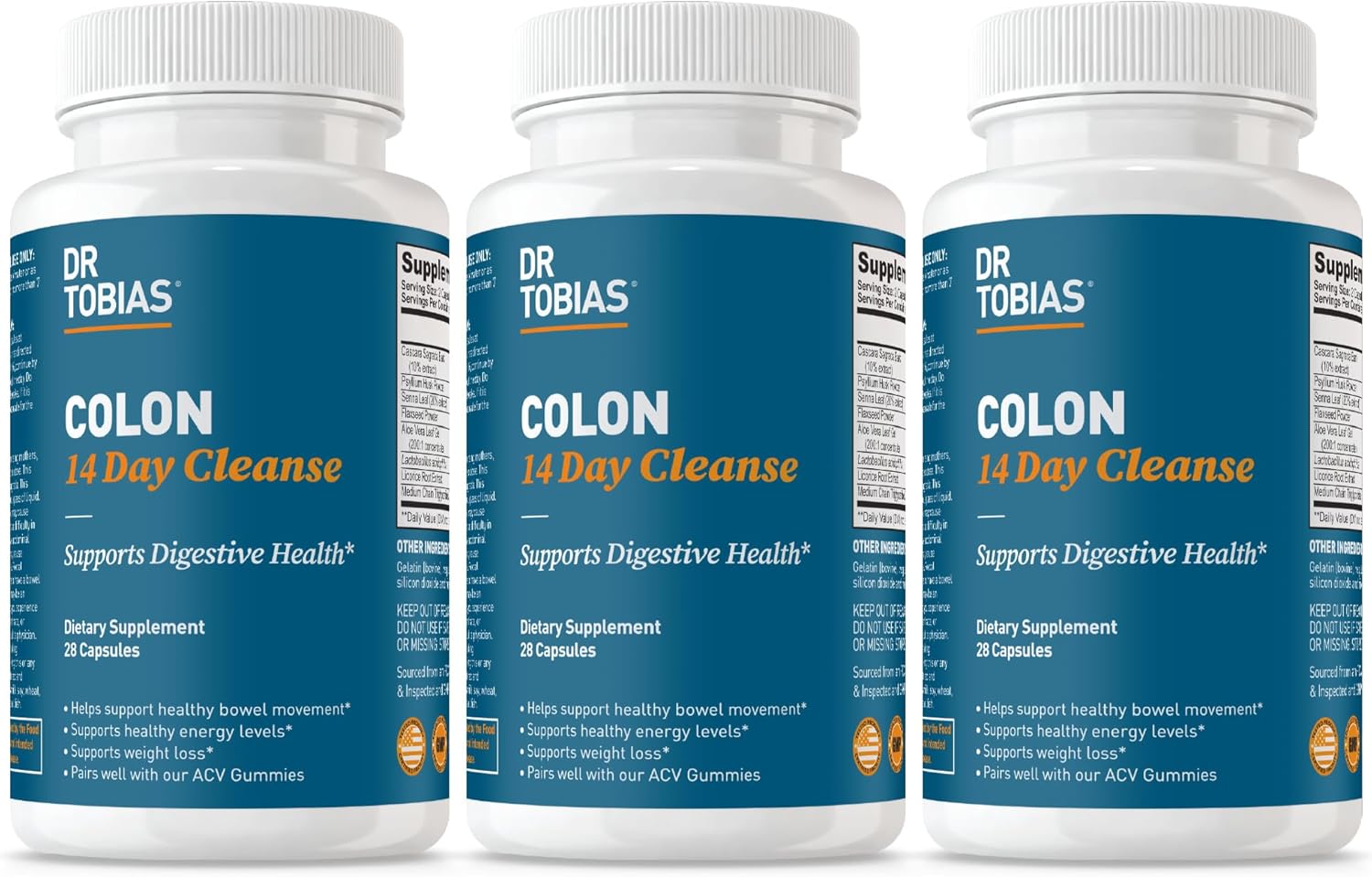 Dr. Tobias Colon 14 Day Cleanse, Advanced Gut Cleanse Detox for Women & Men with Cascara Sagrada, Psyllium Husk, Senna Leaf & Probiotics, Non-GMO Colon Cleanse, 1 Bottle of 28 Capsules (1-2 Daily)