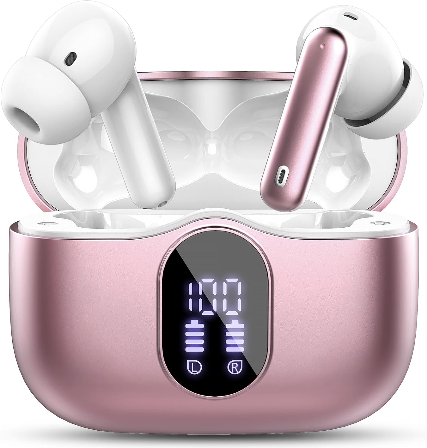 Wireless Earbuds, Bluetooth 5.4 Headphones Bass Stereo, Ear Buds with Noise Cancelling Mic, LED Display in Ear Earphones Clear Calls, IP7 Waterproof Bluetooth Earbuds for Laptop/Phones/Sports, Black