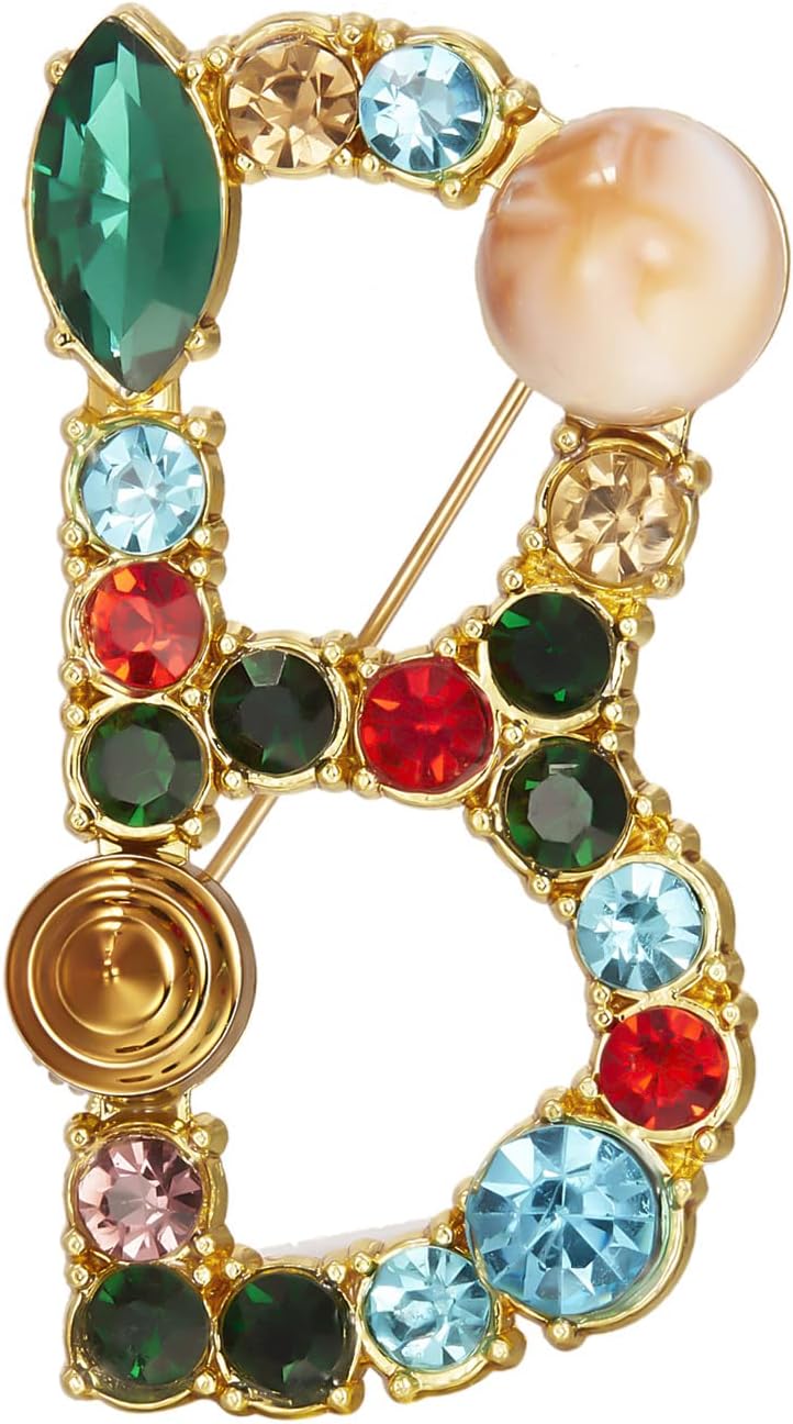 RINHOO Crystal Pearl Initial Brooch Gold Plated Enamel Colorful Letter Alphabet Breastpin Pin Jewelry for GIFTS