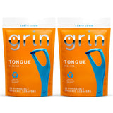 GRIN Tongue Cleaner, 32 Count, Disposable Tongue Cleaner, Hygienic Scraper, Recycled Plastic, Clean Tongue, Promote Fresh Breath, Includes Safe Fold- Back Tooth Pick