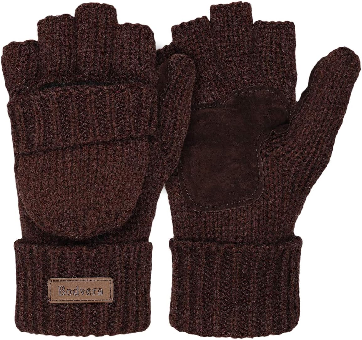 Thermal Insulation Fingerless Texting Wool Gloves for Women and Men Winter Warm Knitted Convertible Mittens Flap