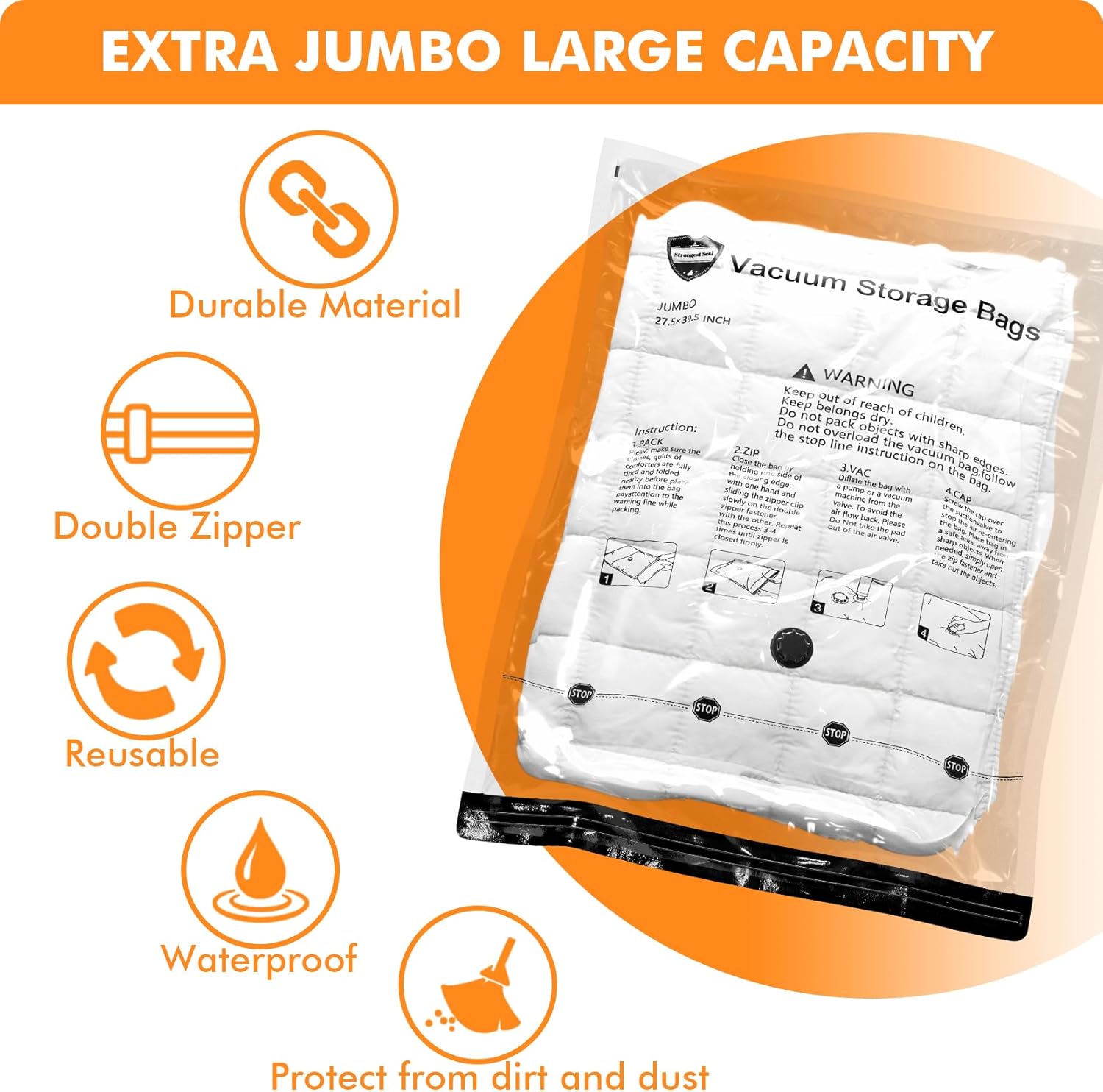 24 Pack Vacuum Storage Bags with Electric Pump, (5 Jumbo, 5 Large, 5 Medium, 5 Small, 4 Roll Up Bags) Space Saver Bag for Clothes, Mattress, Blanket, Duvets, Pillows, Comforters,Travel