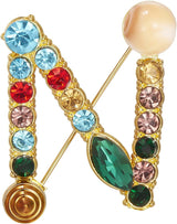 RINHOO Crystal Pearl Initial Brooch Gold Plated Enamel Colorful Letter Alphabet Breastpin Pin Jewelry for GIFTS