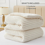 BEDELITE Fleece Comforter Set -Super Soft & Warm Fluffy Cream White Bedding, Luxury Fuzzy Heavy Bed Set for Winter with 2 Pillow Cases