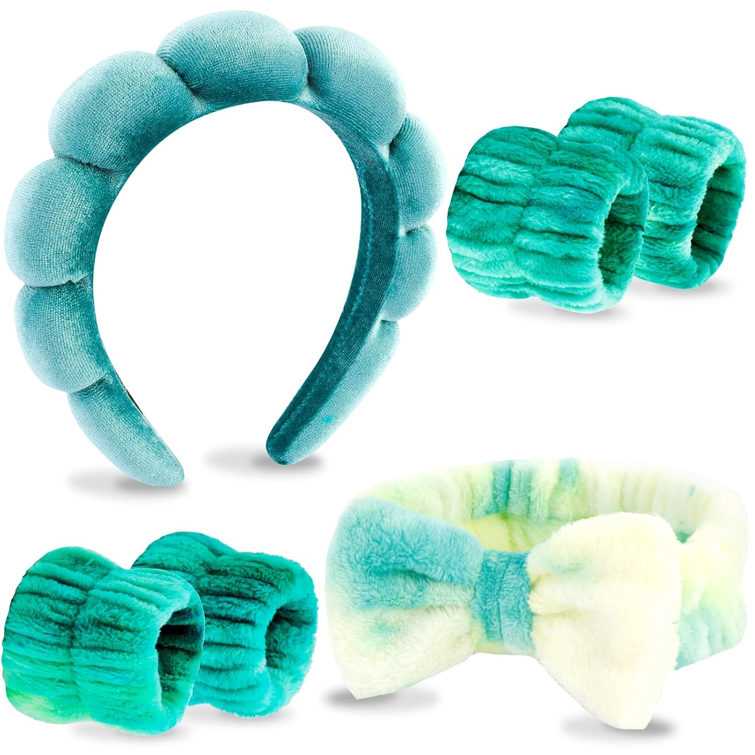 VELSCRUN 6 Pack Spa Headband, Makeup Headband, Face Wash Headbands, Skincare Headbands, Brown Sponge Hair Band Bow Tie Spa Head Band for Washing Face Wristband Set Hair Accessories for Women