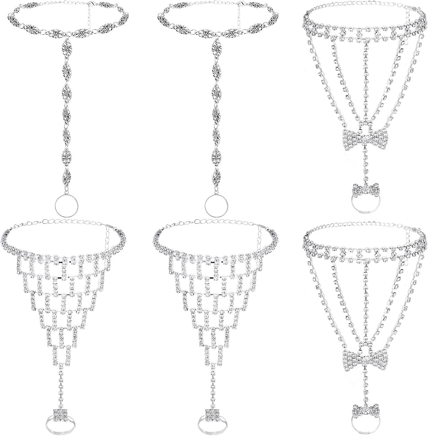 Hicarer 6 Pcs Foot Jewelry Barefoot Sandals for Women Rhinestone Anklets Bohemian Foot Chain for Beach Wedding Valentine
