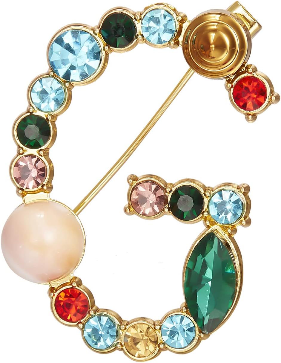 RINHOO Crystal Pearl Initial Brooch Gold Plated Enamel Colorful Letter Alphabet Breastpin Pin Jewelry for GIFTS