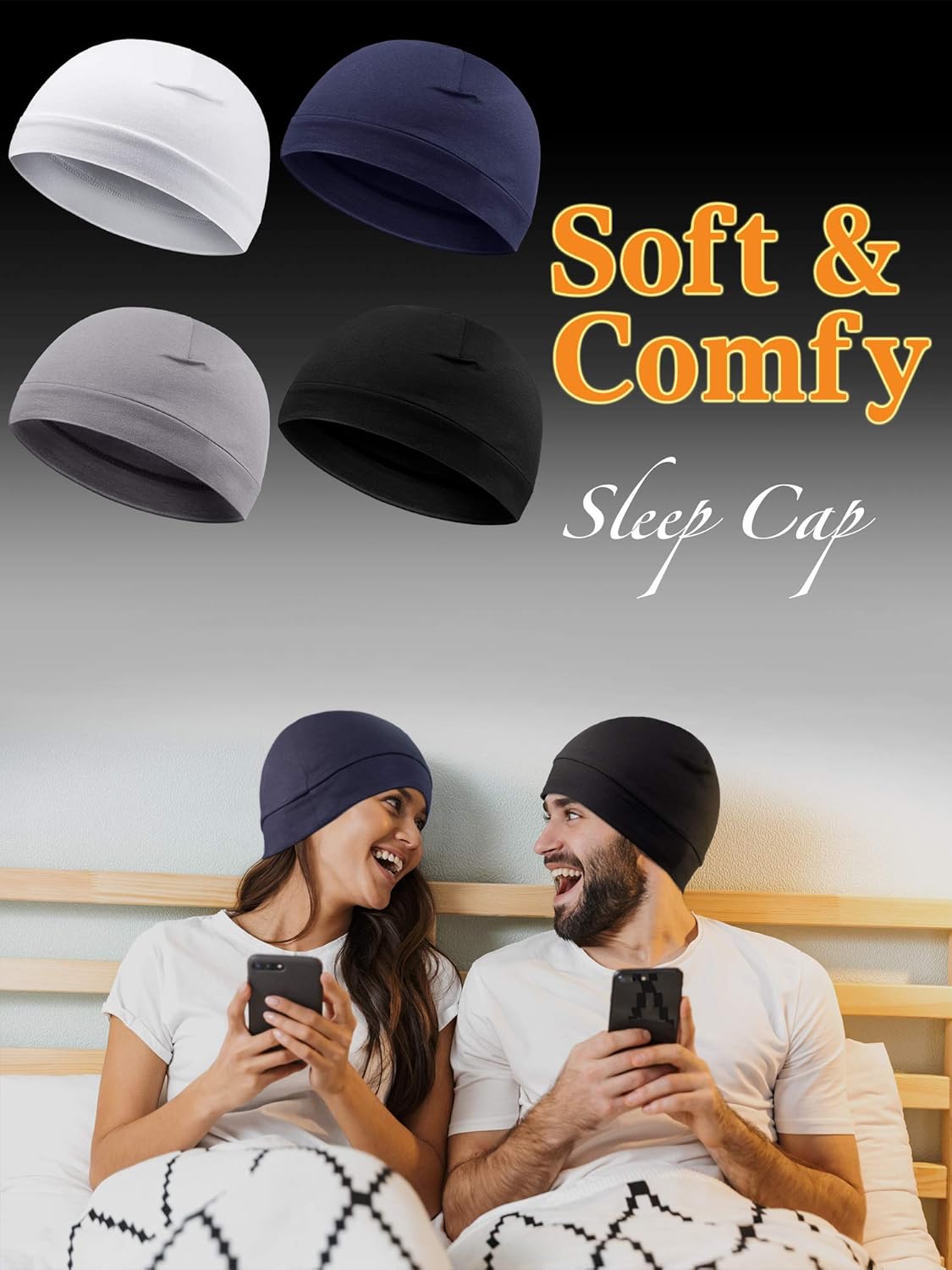 Syhood 4 Pieces Men Skull Caps Soft Cotton Beanie Hats Stretchy Helmet Liner Multifunctional Headwear for Men Women