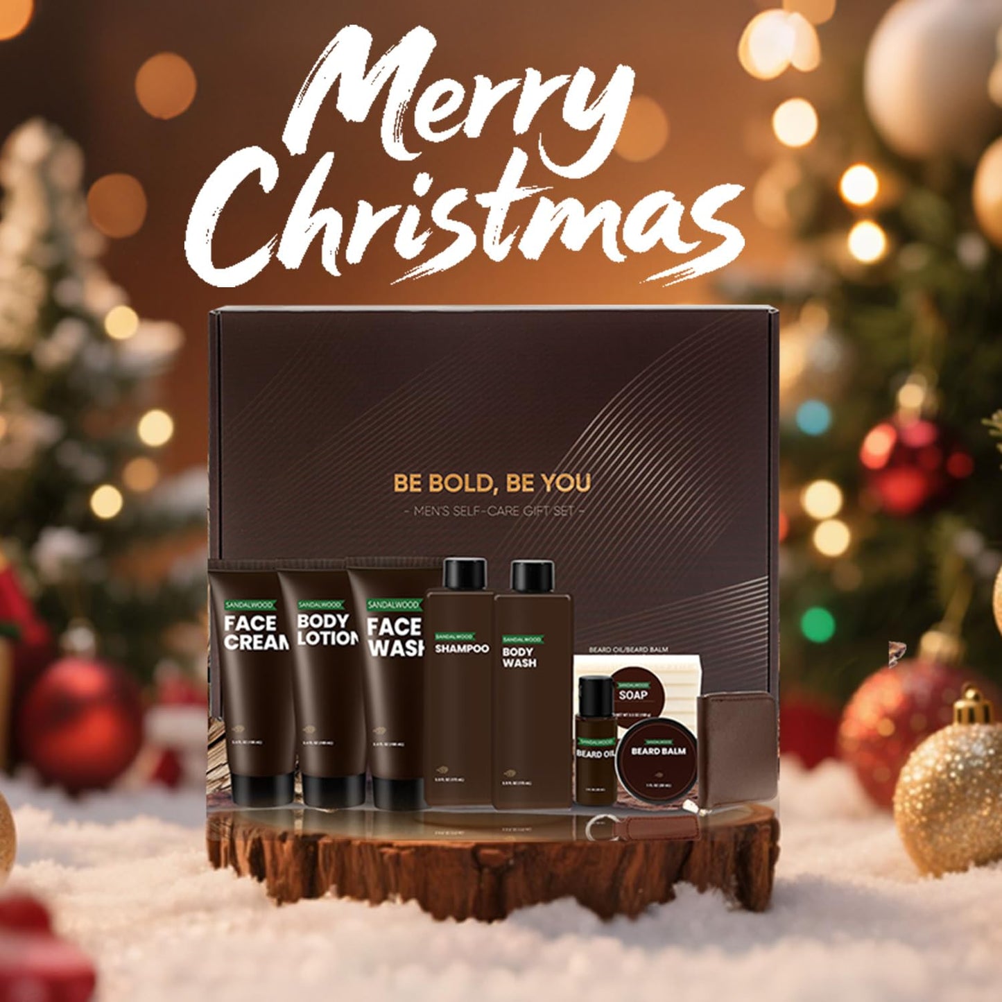 Rinse & Robust Gifts for Men, Christmas Gifts for Men, Sandalwood Holiday Bath & Body Grooming Mens Gift Sets, Birthday Gift Ideas for Dad Boyfriend Husband Valentines, Holiday Grooming Gift Sets