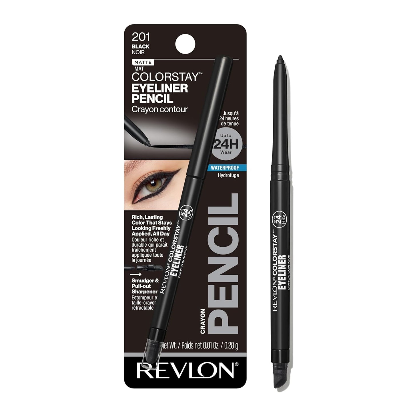 Revlon ColorStay Pencil Waterproof Eyeliner, Smudge-Proof, Eye Makeup with Built-In Sharpener, Stocking Stuffer for Women, 201 Black, 2 pack