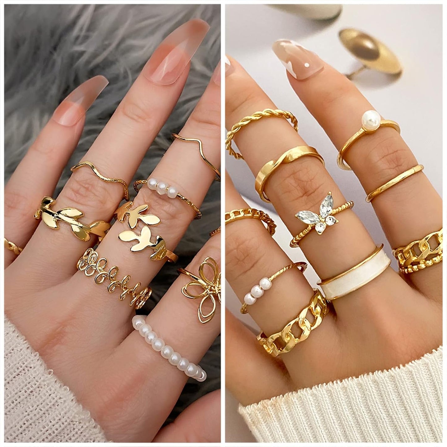 IFKM Gold Plated Jewelry Set for Women,14k Gold Plated Multi Layer Necklaces Stackable Bangle Bracelets Stackable Rings Hoop Earrings Set Anniversary Trendy Elegance Charms Anniversary Birthday Jewelry Gift