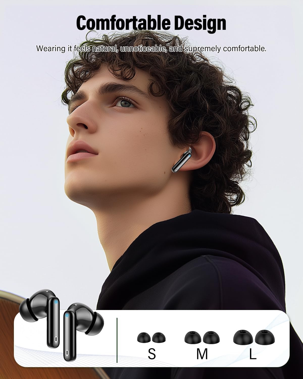 Wireless Earbuds, Bluetooth 5.4 Headphones Bass Stereo, Ear Buds with Noise Cancelling Mic, LED Display in Ear Earphones Clear Calls, IP7 Waterproof Bluetooth Earbuds for Laptop/Phones/Sports, Black