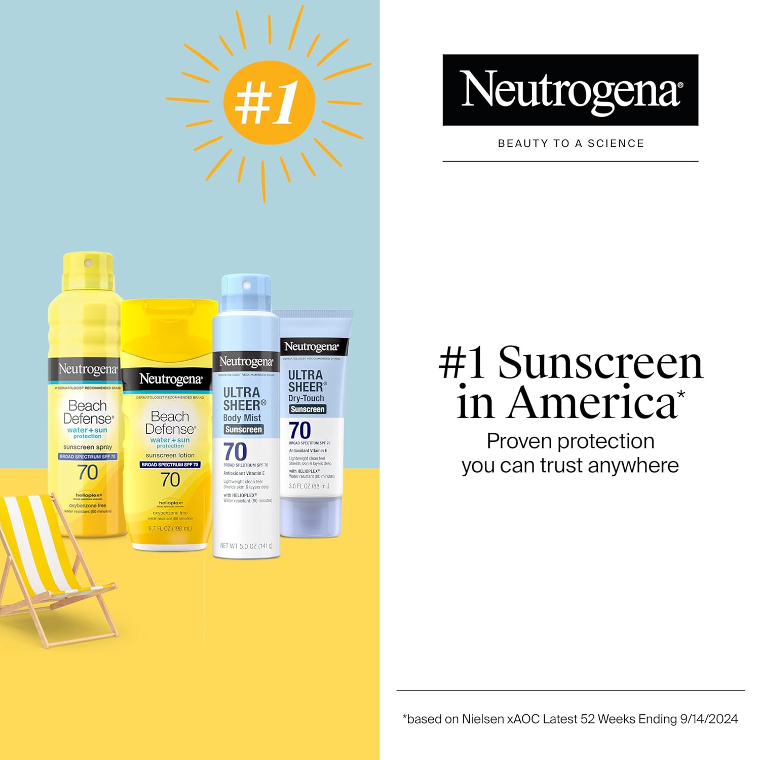 Neutrogena Sunscreen Lotion Beach Defense SPF 70, Face & Body Sunscreen, Broad, Fast Absorbing, 6.7 Fl Oz, Water Resistant 80 Min, Oil-Free, Oxybenzone & Octinoxate Free