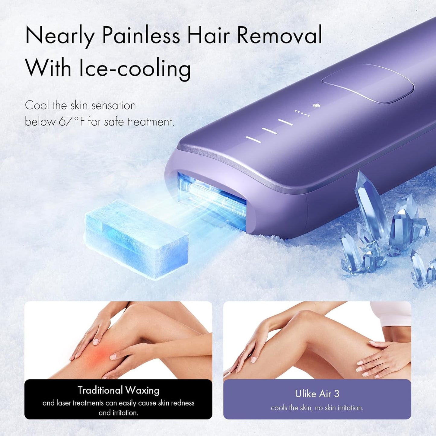 Ulike Hair Removal for Women and Men, Air 3 Ice-Cooling IPL Hair Removal Device for Nearly Painless & Long-Lasting Results, 3 Modes & Auto Flashing for Fast Full Body Hair Removal from Home