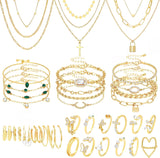 NEWITIN 49 Pieces Gold Jewelry Set for Women Fashion Jewelry Gold Plated Necklace Bracelet Ring Earrings Set for Women