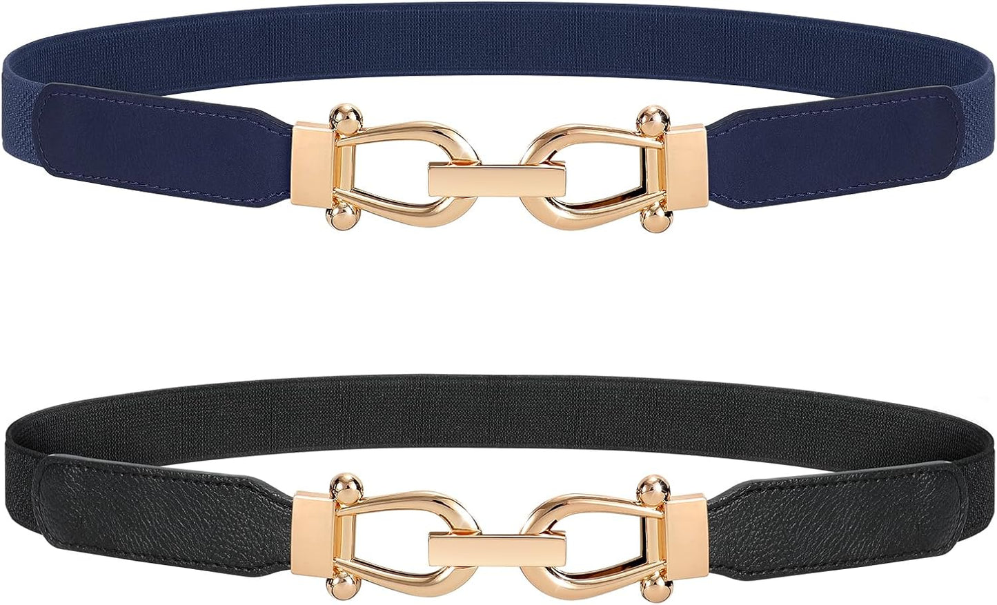 JASGOOD Women Stretchy Waist Belt Retro Elastic Skinny Belt for Ladies with Gold Buckle